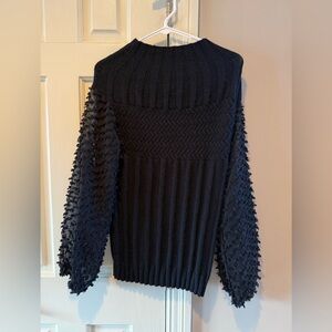Women’s Andthewhy Elegant Black Sweater With Sheer Sleeves